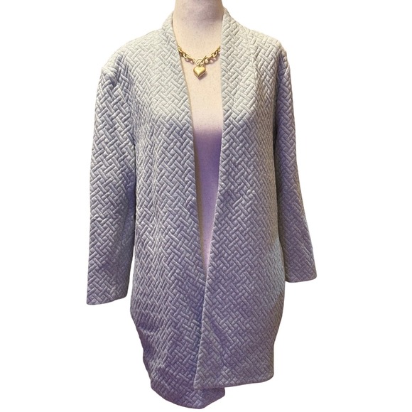 Westport Sweaters - Westport‎ Quilted Open Front Long Sleeve Cardigan Sweater Light Gray Women's M